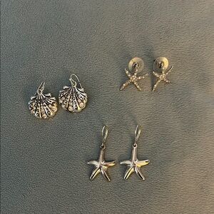 Silver Sea-Themed Earrings Set